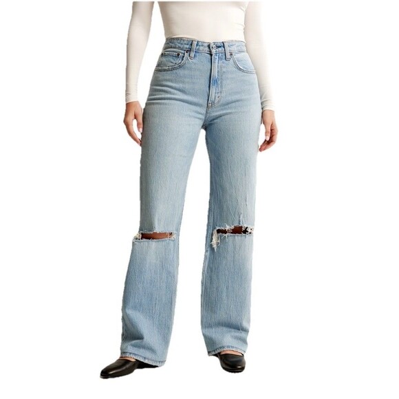 Abercrombie & Fitch Denim - NEW Abercrombie Womens 29 8S Curve Love 90s Relaxed Jeans Medium Wash Destroy